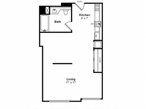 Floor plan for studio, 1 bath, 564 sqft